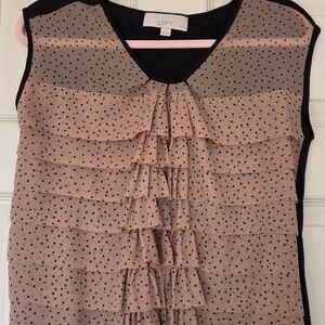 LOFT Pink Polka Dot Ruffle Blouse